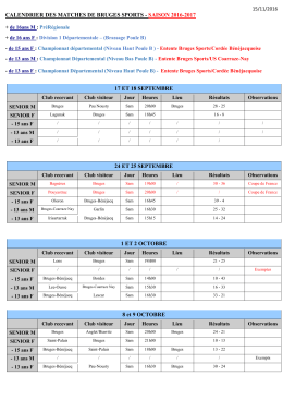 CALENDRIER DES MATCHES DE BRUGES SPORTS