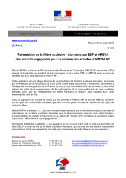 Refondation de la filière nucléaire – signature par EDF et AREVA