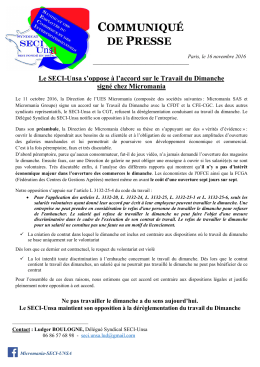 Le SECI-Unsa s`oppose à l`accord sur le Travail du