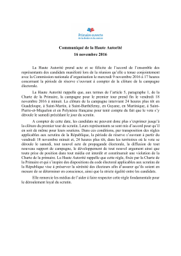 Communiqu&eacute; de la Haute Autorit&eacute;