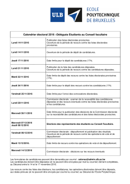 Calendrier électoral 2016 –Délégués Etudiants au Conseil facultaire