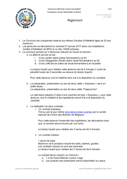 R&egrave;glement - Concours Barman Junior Europeen