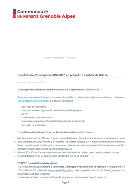 ProcÃ©dure d`inscription 2016-2017 en premiÃ¨re annÃ©e de thÃ¨se