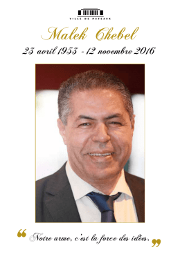 Livret Hommage &agrave; Malek Chebel par la Ville de