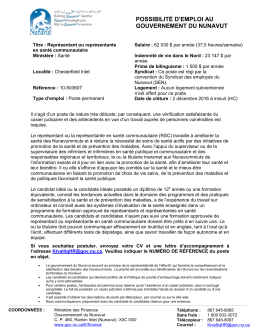 POSSIBILITÉ D`EMPLOI AU GOUVERNEMENT DU NUNAVUT