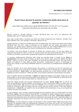 Sushi Inoue devient le premier restaurant &eacute;toil&eacute; situ&eacute;