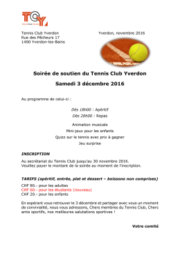 Soirée de soutien du Tennis Club Yverdon Samedi 3 décembre 2016