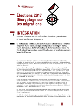 IntégratIon élections 2017 Décryptage sur les migrations