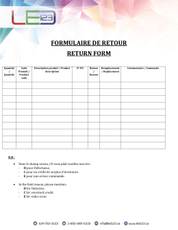 FORMULAIRE DE RETOUR RETURN FORM