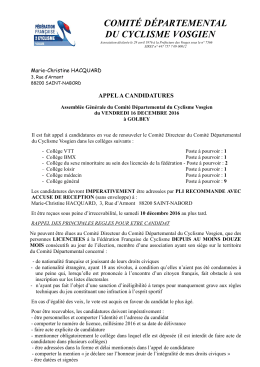Appel a candidature AG 2016 - Comité des Vosges de Cyclisme