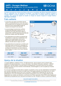 Faits saillants Aperçu de la situation