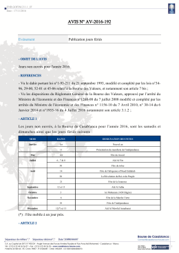 Jours non ouvr&eacute;s pour l`ann&eacute;e 2016