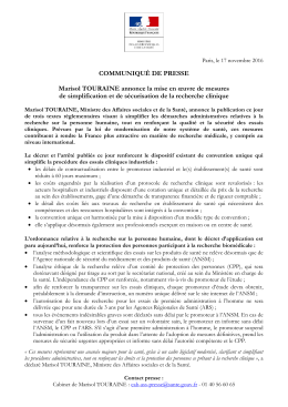 COMMUNIQUÉ DE PRESSE Marisol TOURAINE annonce la mise