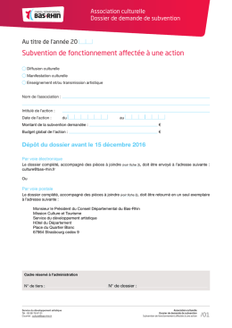 Subvention de fonctionnement affect&eacute;e &agrave; une action - Bas-Rhin