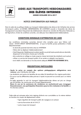 aides aux transports hebdomadaires des élèves internes