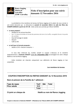Fiche d`inscription soir&eacute;&eacute; Rance Jogging du 12 novembre 2016
