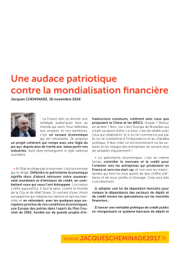 Une audace patriotique contre la mondialisation financi&egrave;re