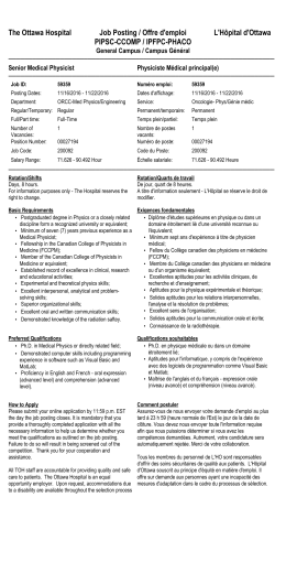 The Ottawa Hospital Job Posting / Offre d`emploi L`H&ocirc;pital d`Ottawa