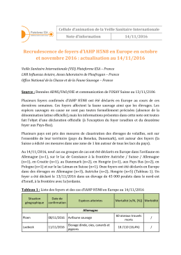 Recrudescence de foyers d`IAHP H5N8 en Europe en octobre et