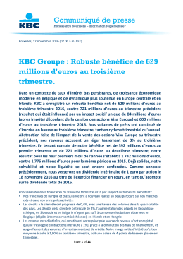 KBC Groupe : Robuste bénéfice de 629 millions d`euros