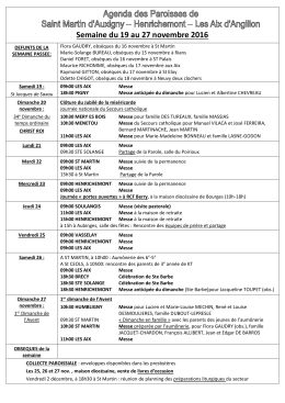 Semaine du 19 au 27 novembre 2016