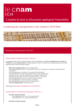 Le planning des enseignements et des examens &agrave; l`ICH-Paris