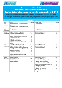 Calendrier des examens de novembre 2016