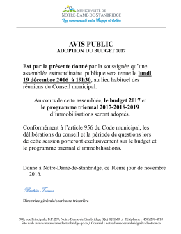 Avis assemblée adoption budget 2017 - Notre-Dame-de
