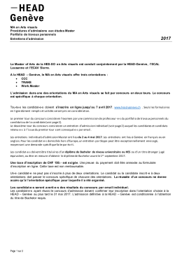 Conditions d`admission en Master Arts visuels - HES