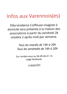 Page 1 Infos aux Varennois(es) Eléa tendance Coiffeuse visagiste à