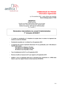 COMMUNIQU&Eacute; DE PRESSE Information r&eacute;glement&eacute;e AEDIFICA