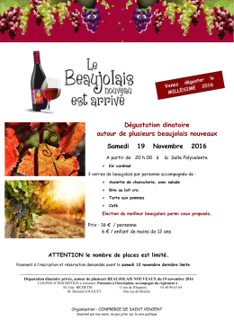 Dégustation dinatoire autour de plusieurs beaujolais nouveaux