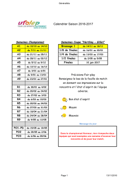 Calendrier Saison 2016-2017