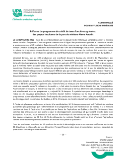 Communiqu&eacute; - UPA Mont&eacute;r&eacute;gie