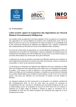 appel à la suspension des négociations sur l`Accord Bilatéral d