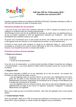 Compte rendu de la CAP des CPE du 15 novembre - Snetap-FSU