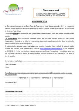 Fiche de r&eacute;servation mensuelle au transport ALSH
