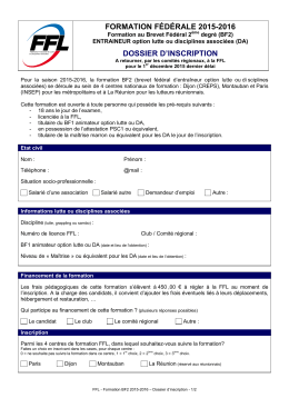 FORMATION FÉDÉRALE 2015-2016 DOSSIER D`INSCRIPTION