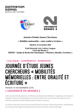 JOURNÉE D`ÉTUDE JEUNES CHERCHEURS « MOBILITÉS
