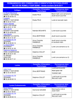 PERMANENCES DES CONSEILLERS D`ORIENTATION