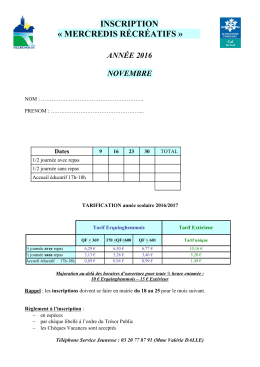 Inscription mercredi novembre 2016 - Mairie d`Erquinghem-Lys