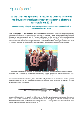 La vis DSG® de SpineGuard reconnue comme l`une des meilleures