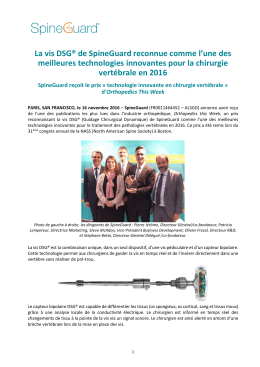 La vis DSG® de SpineGuard reconnue comme l