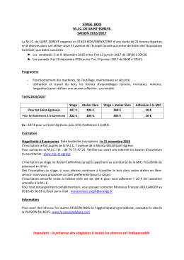 STAGE BOIS MJC DE SAINT-EGREVE SAISON - MJC Saint