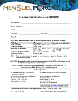 Formulaire d`abonnement pour un an (2016-2017)