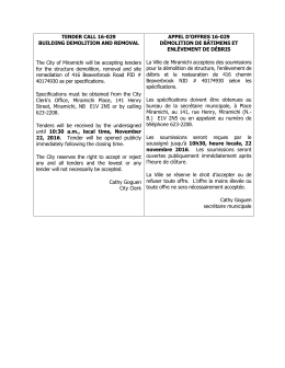 TENDER CALL 16-029 BUILDING DEMOLITION AND REMOVAL