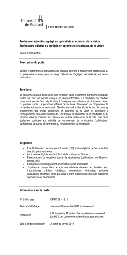|Faire carri&egrave;re &agrave; l`UdeM Professeur adjoint ou agr&eacute;g&eacute; en optom&eacute;trie
