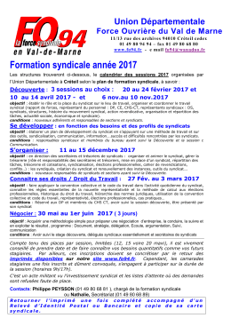 Formation syndicale ann&eacute;e 2017