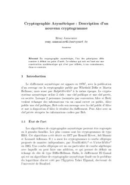Cryptographie Asym&eacute;trique : Description d`un nouveau cryptogramme