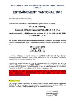 au GL BA Fribourg, le samedi 10.12.2016 pour les Pistes 15 I, II et III